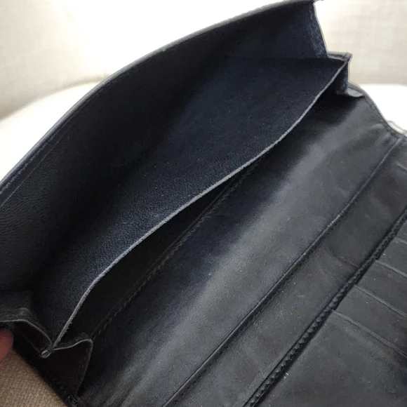 Gucci GG Black Guccissima Long Trifold Snap Wallet W/ Gucci Gold Horsebit Accent - Picture 12 of 16